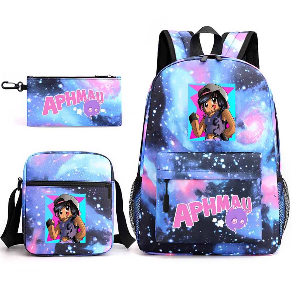 Игровой мерч Aphmau Школьная сумка Мультяшный рюкзак Пенал Сумка через плечо Набор из трех предметов