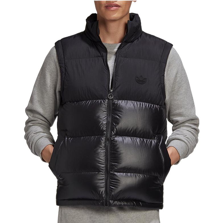 Adidas Оригинальный однотонный мужской жилет с принтом логотипа, застежкой-молнией и воротником-стойкой, черный GE1284