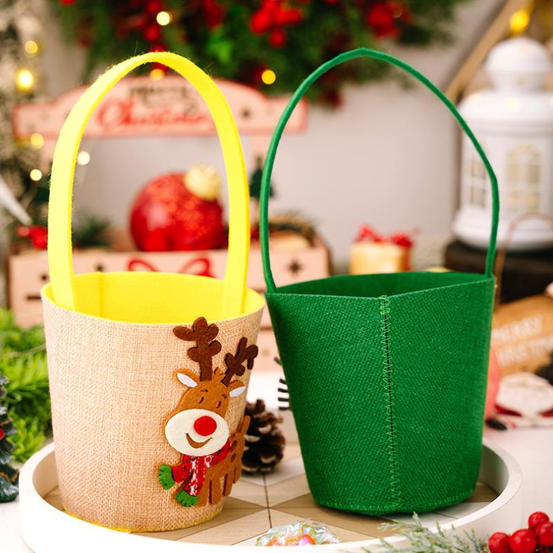 Cartoon Christmas Handbag Gift Bucket Festive Elk Cloth Handbag Christmas Gift Bag Washable Candy Bag For Gift Giving 'S Party