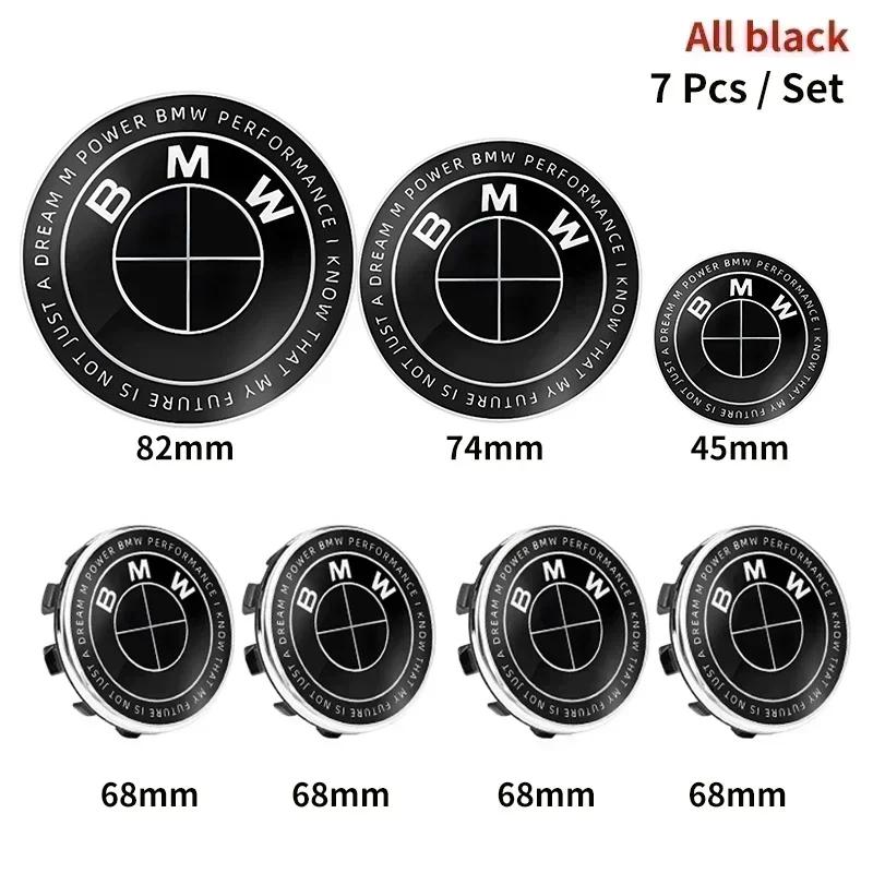7pcs 45mm 68mm 74mm 82mm Car Front Hood Emblem rear boot badge Steering wheel for BMW M F30 G01 E36 E39 E87 E46 E90 E92 E53 E94 BJ5