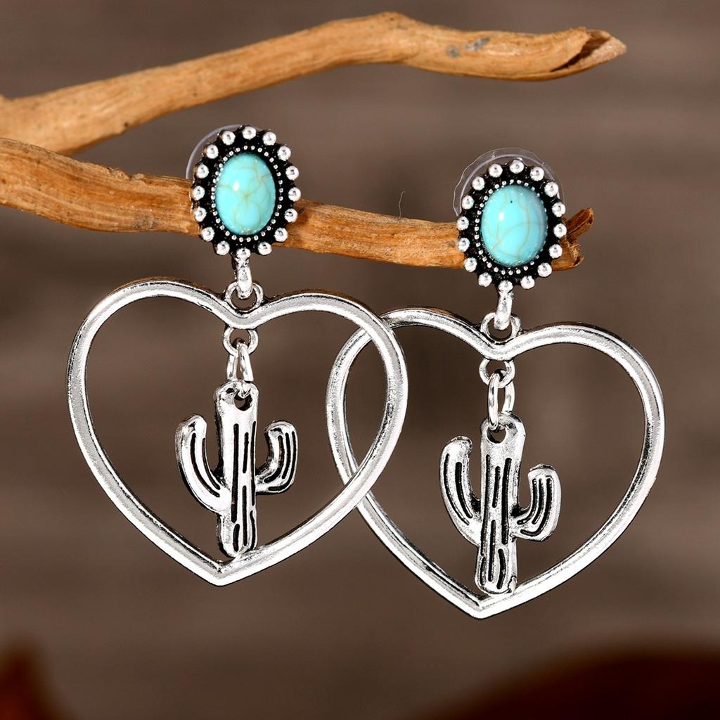 Bohemian Retro Turquoise Earrings Fairy Cactus Personality Simple Temperament Earrings