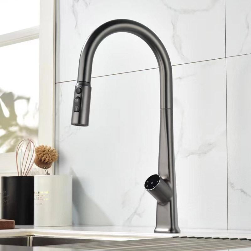 Матовый золотой кухонный смеситель с умным сенсором, цифровым дисплеем, смесителем горячей и холодной воды, инфракрасной индукцией, для кухонной мойки