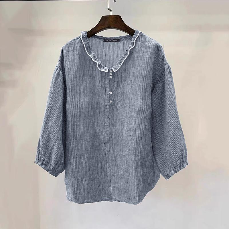 ZANZEA Женская повседневная летняя блузка в полоску с круглым вырезом и рукавом 3/4