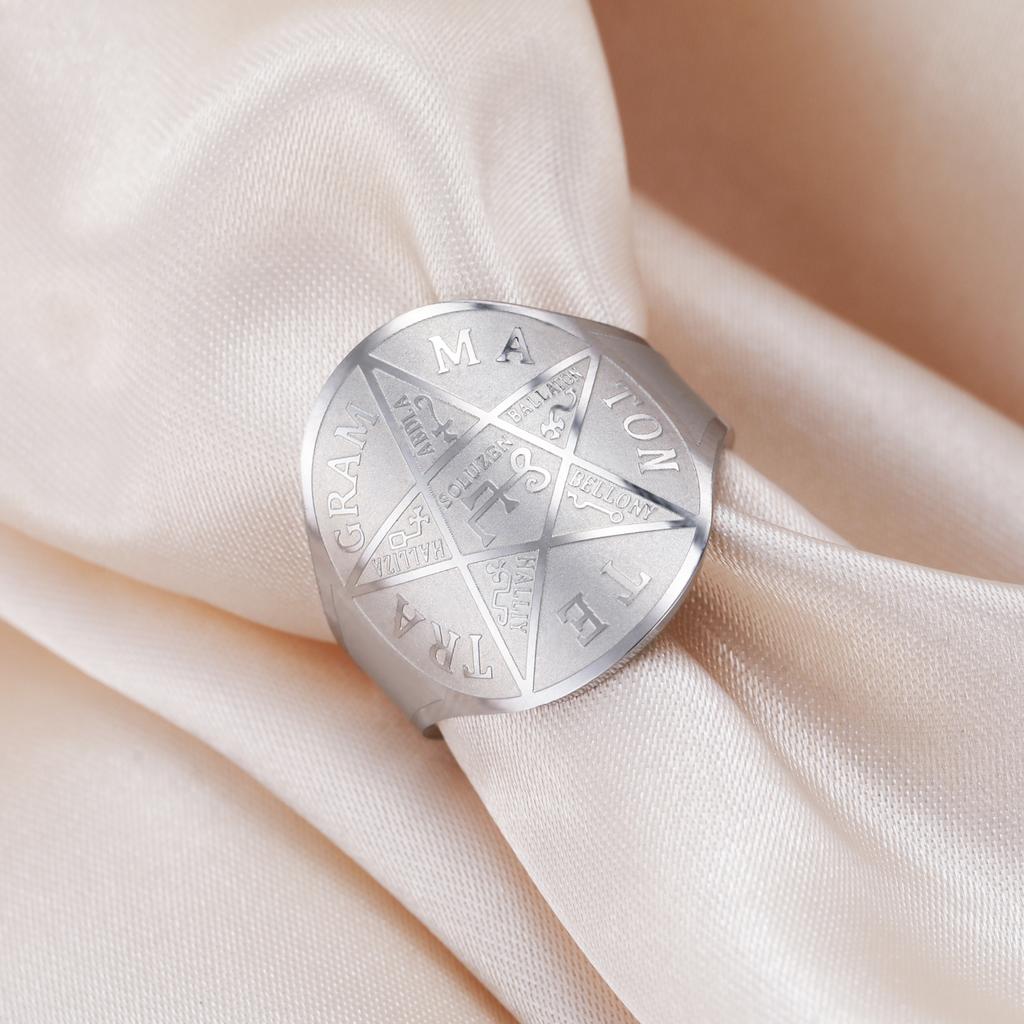 COOLTIME Pentagram of Solomon Ring Stainless Steel Adjustable Supernatural Magician Amulet Ring Jewelry Gift for Women Men