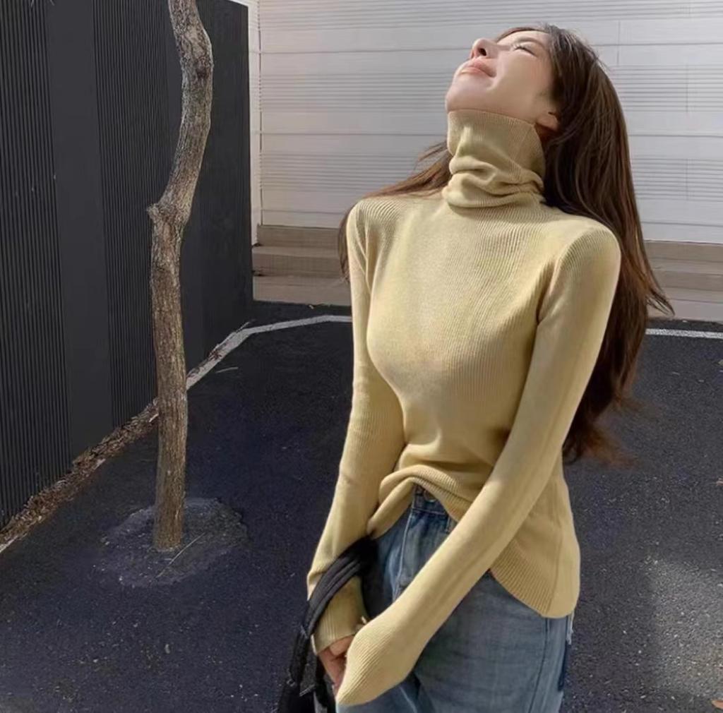 Осенне-зимний женский свитер, водолазка, нижняя рубашка с длинными рукавами, тонкая часть внутреннего плотного тонкого вязаного свитера