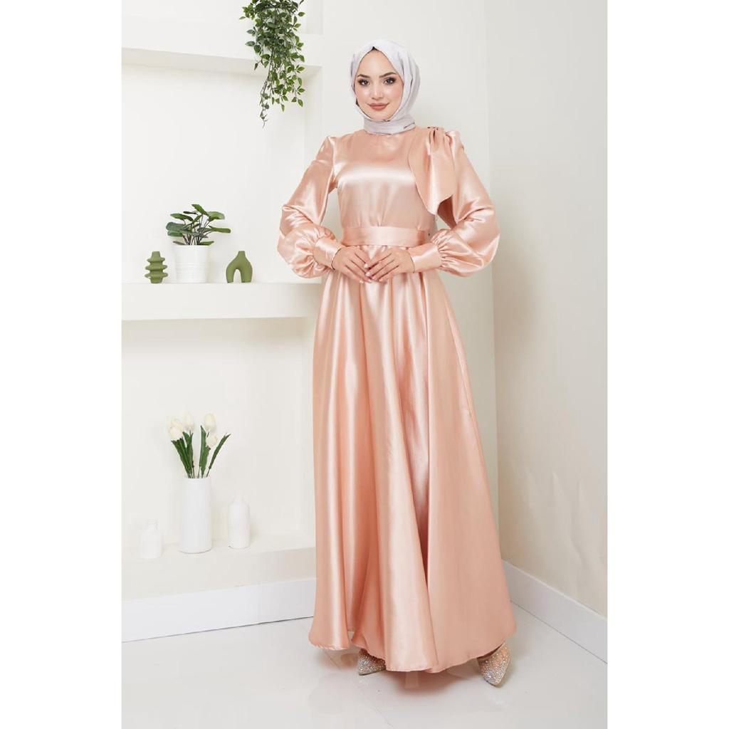 Женская одежда Вечернее платье Модное атласное длинное вечернее платье хиджаба с бантом 2745