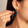 Retro Blue Diamond-Studded Geometric Ear Cuff Earrings - French Luxury & High-End Style for Women