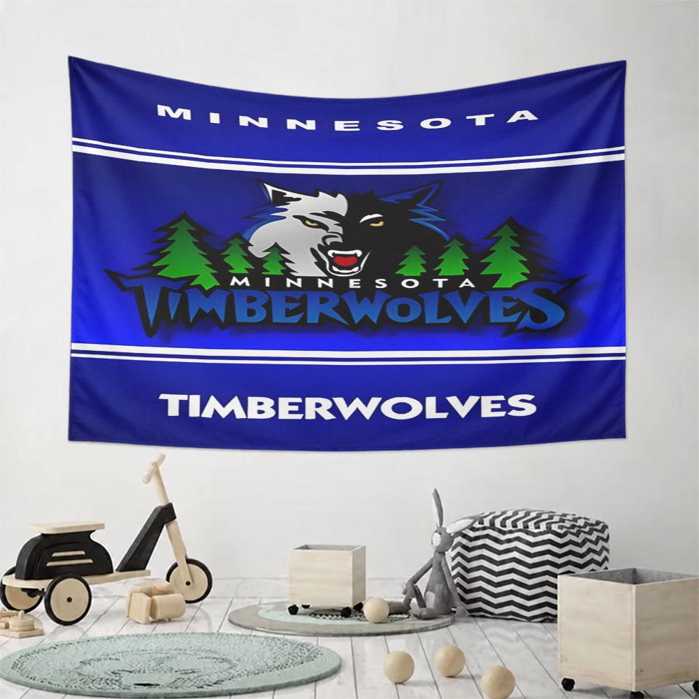 Minnesota Timberwolves Logo Design Pattern Wall Hanging Tapestry Decorative Tapestry Home Decor for Bedroom and Living Room