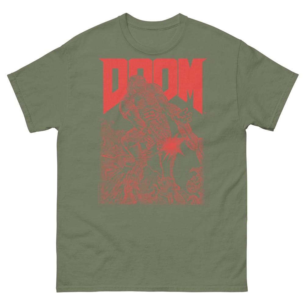 Doom Красная Набросочная Обложка Ретро Видеоигра Футболка
