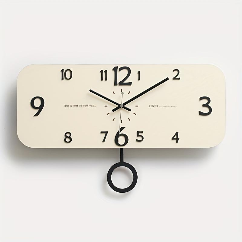 Бесшумные настенные часы с маятником Современный прямоугольный дизайн, Жирные желтые цифры на черных стрелках, Работают от батарейки AA (не входит в комплект) для гостиной,
