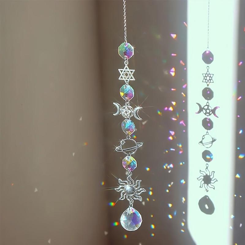 Crystal Wind Chime Rainbow Maker Sun Catcher Star Moon Sun Shape Home Garden Courtyard Hanging Wind Chime Festival Decoration