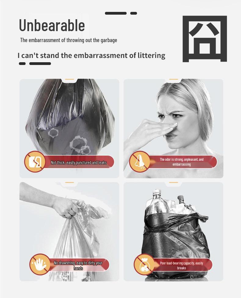 Thickened Kitchen Drawstring Trash Bags - Household Disposable and Handle-Style
