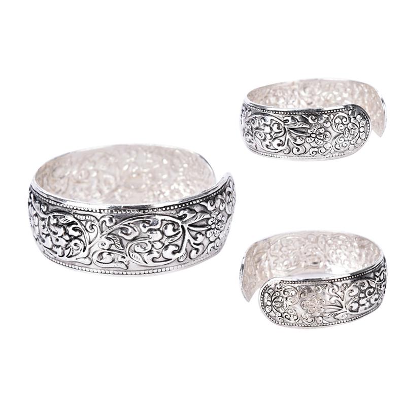 Ethnic Style Retro Carved Open Wide-Faced Bracelet Ultra-Wide Full-Carved Bracelet