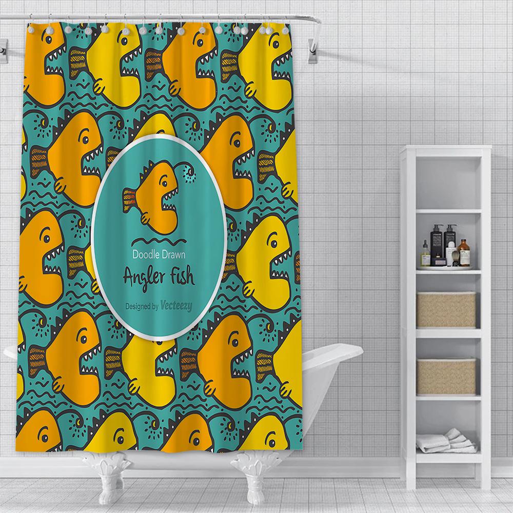 Little Yellow Duck Cute Animal Shower Curtain Waterproof Polyester Fabric Paint Bath Curtain Home Bathroom Decor Curtain Hook