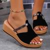 Peep Toe Wedge Slides Women 2024 Summer T-Strap Platform Slippers Woman Pu Leather High Heels Sandals Mujer Non-Slip Beach Shoes