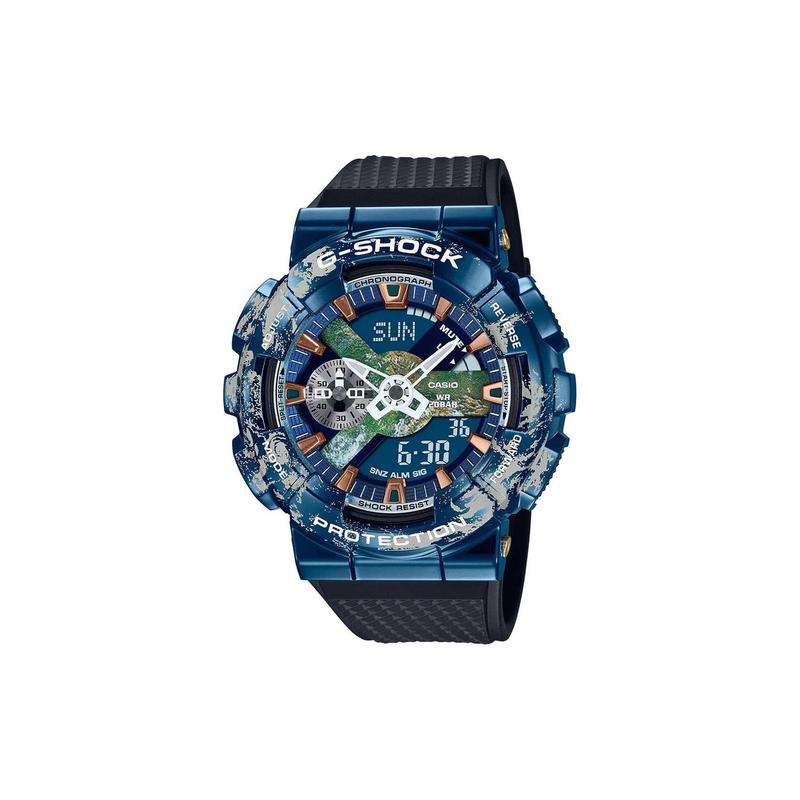 Casio Космический Создатель Совместная Подарочная Коробка Астронавт Водонепроницаемый Механизм Кварцевый Ремешок из Смолы Мужские Часы Синий Циферблат GM-110EARTH-1APF