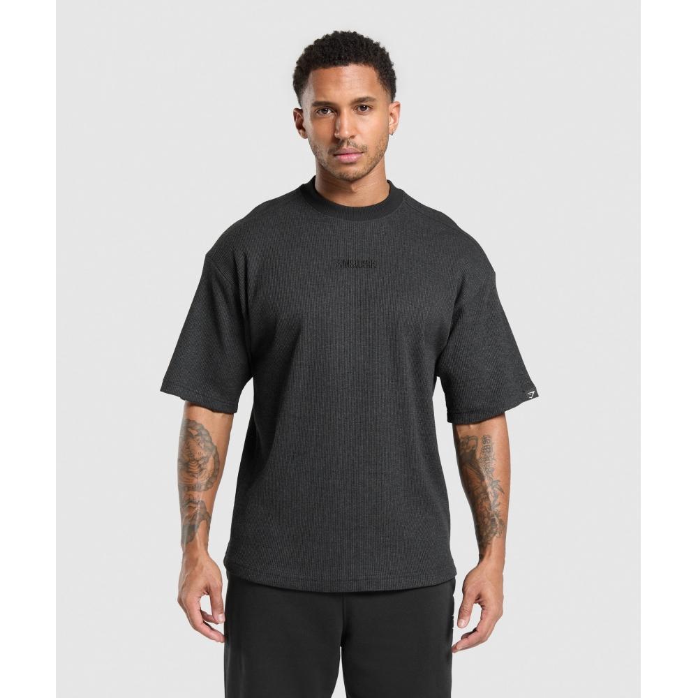 Gymshark Футболка вафельного размера Oversize, черная A1b1r Bc8x
