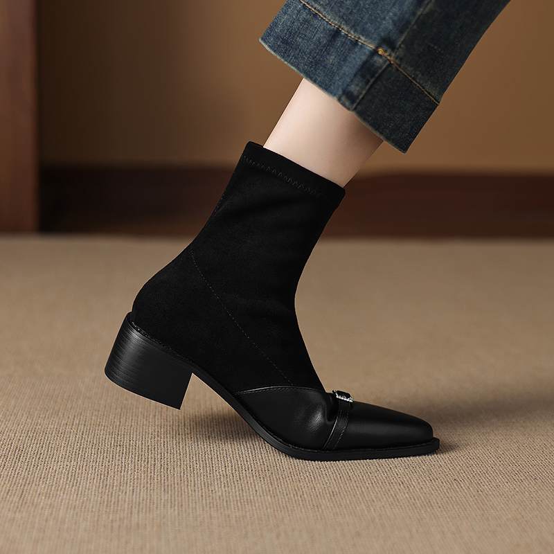 Krazing Po Микрофибра Зимние Остроносые Размер 33 Ковбойские Сапоги Размер 43 Металлическая Пряжка Толстый Каблук Эластичные Ботильоны