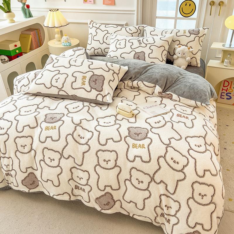 Зимний комплект постельного белья из молочного флиса, четырехпредметный, двусторонний флис, утолщенные простыни, пододеяльник, наволочка