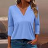 Жен. Футболка Футболка Сплошной цвет Рукав 3/4 Повседневные Выходные Мода Классический V-образный вырез Обычный Топ