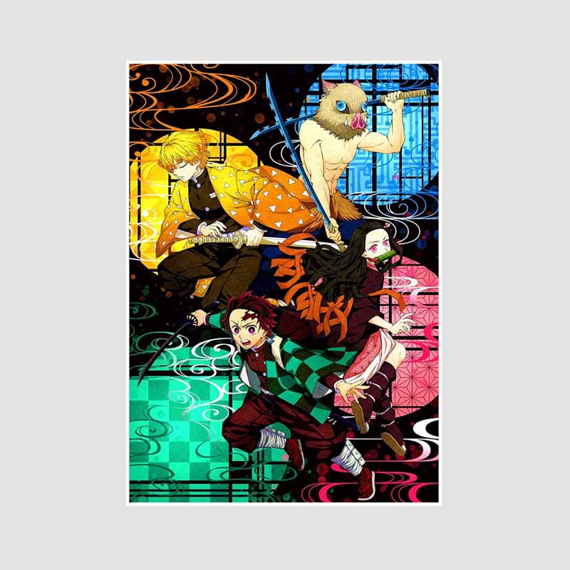 Японский комикс фильм «Убийца демонов» поезд «Муген» аниме-постеры Kimetsu No Yaiba Белый бумажный постер Художественная роспись настенное украшение Фреска Домашний декор