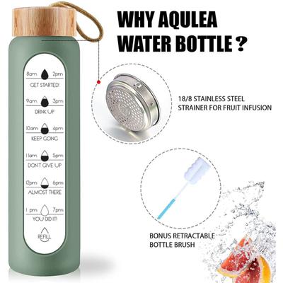 Бутылка для воды 1000 мл с широким горлом, герметичная, из боросиликатного стекла, многофункциональная, мотивирующая, стакан для воды с чехлом для дома