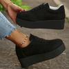 Fashion Plus Size Chunky Heel Sneakers Women Spring Autumn Lace Up Black Sneakers Woman Faux Suede Platform Vulcanize Shoes Female