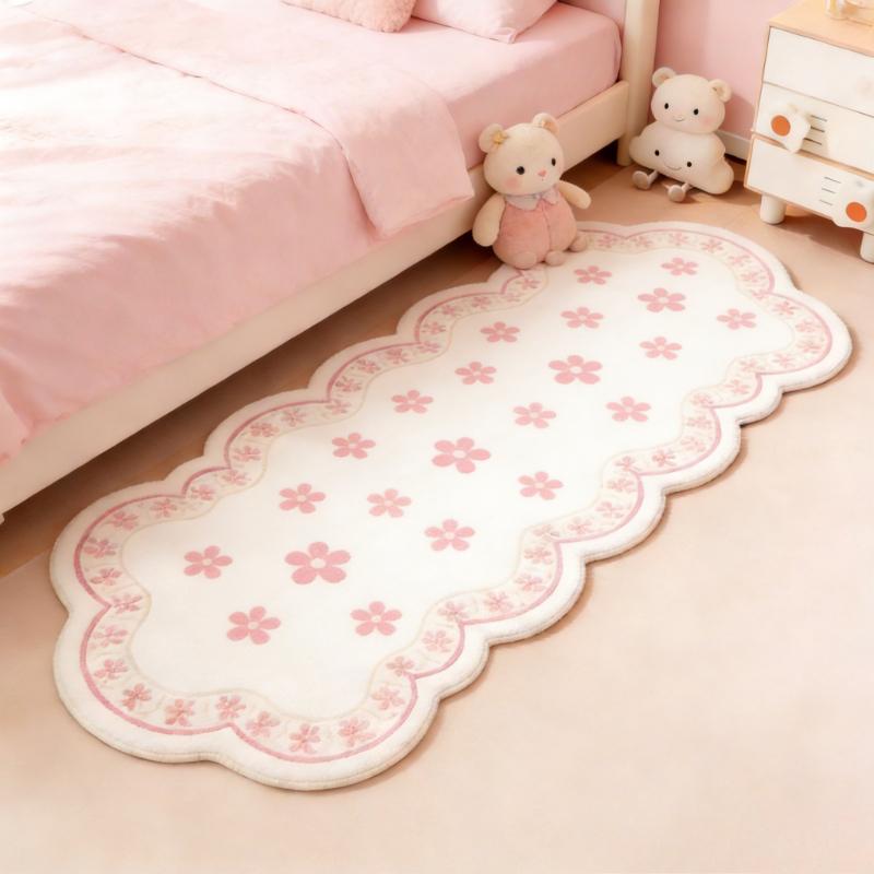 Cute Bow Carpets for Living Room Pink Flowers Bedroom Decor Carpet Fluffy Soft Irregular Shape Bedside Rug Home Plush Floor Mat