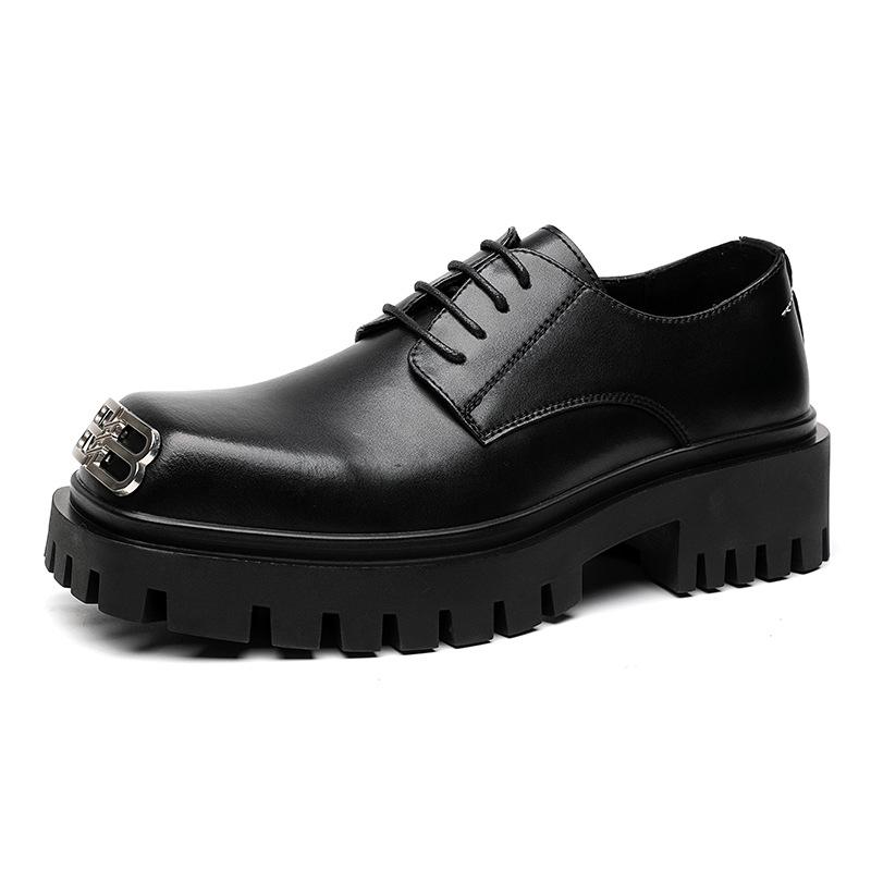 Мода Мода Мужские Повседневные Кожаные Дерби Мужские Квадратный Носок Трендовая Дизайнерская Обувь Мужская Шнуровка Толстая Подошва Обувь на Высокой Подошве