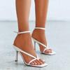 Fashion 2024 Summer New Fashion Pinch Narrow Band Women Gladiator Sandal Ladies Square Open Toe Ankle Buckle Strap Stiletto Heels