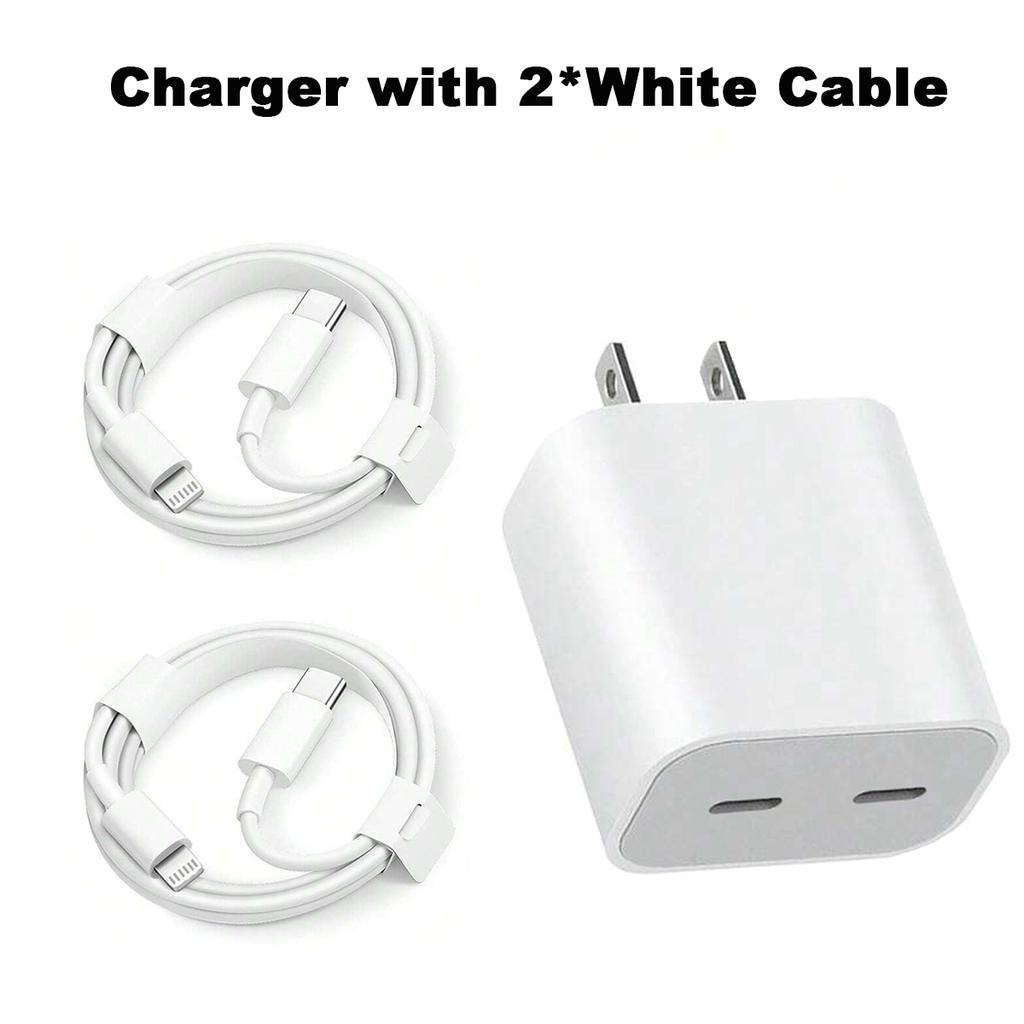 20 Вт НОВОЕ быстрое зарядное устройство с двумя портами USB C и 3,3-футовым/1-метровым 2-контактным кабелем PD белого/черного цвета для быстрой зарядки iPhone 14 13 12 11 X 8 7 iPad 9