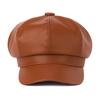 Women Beret Vintage Style Solid Color Faux Leather British Style Octagonal Hat Short Brim Painter Hat Parties Shopping Newsboy Cap