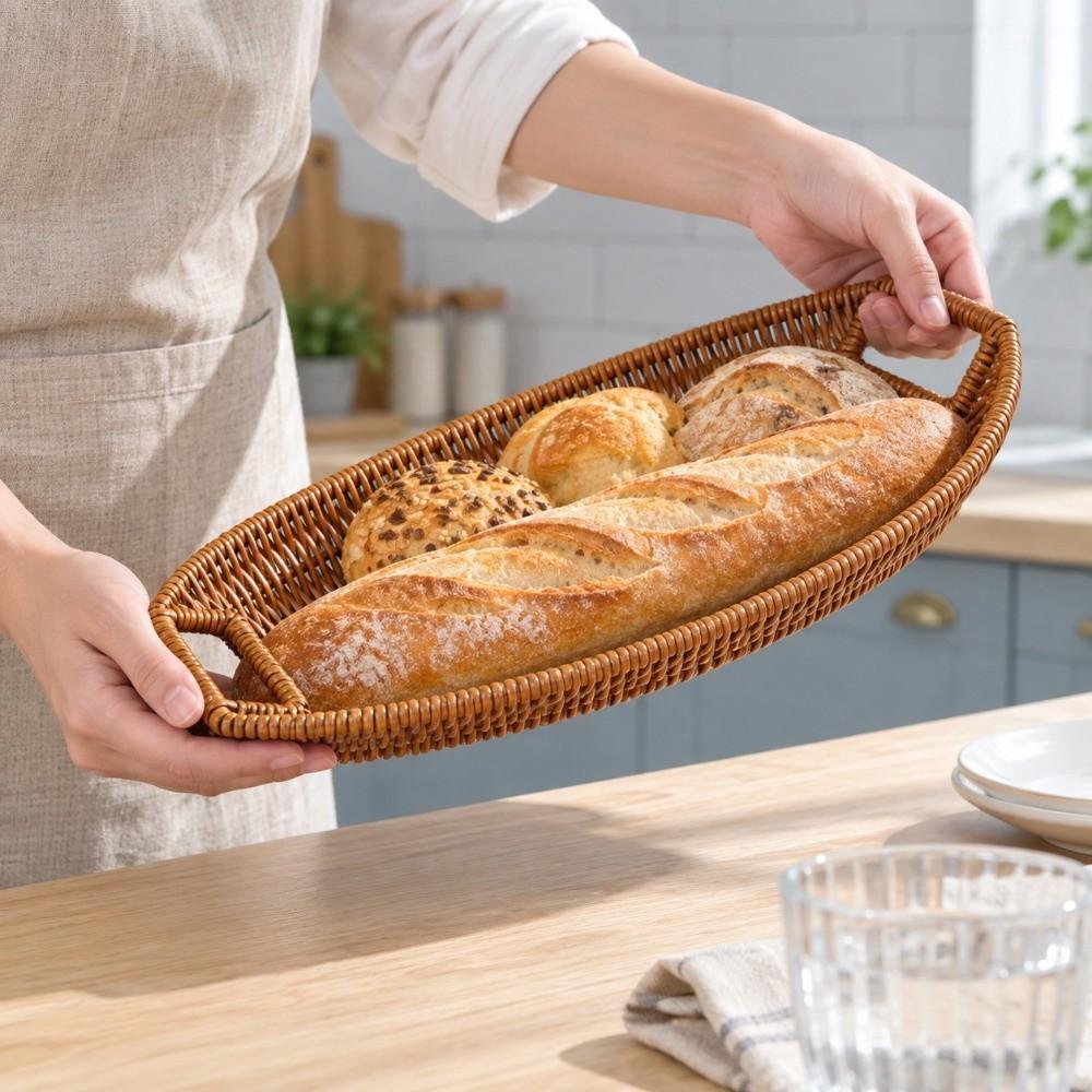 Plastic Imitation Rattan Wicker 3 Sizes Oval Storage Box Cosmetic House Kitchen Supplies
