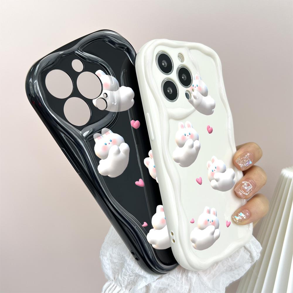 Для Honor 90 Lite P30 Pro Infinix Hot 30 40 40i 40 Pro Smart 8 Pro Vivo V29e V30e Милые кролики Кремовый Текстурный Чехол Волнистый Край Мягкий Силиконовый Чехол Для Телефона