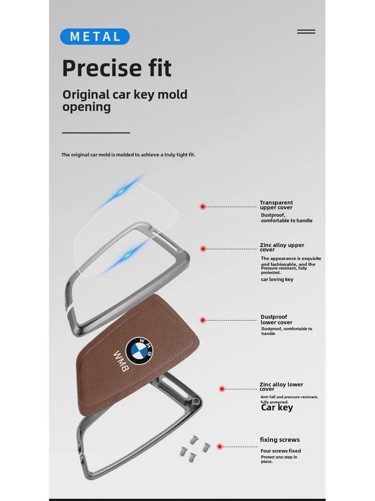 Подходящий чехол для автомобильного ключа для BMW: Совместимо с 5 серией 530L, 3 серией 325Li, 4, 6, 7 сериями, X1, X3, X4, X5, X7 (22 модели)