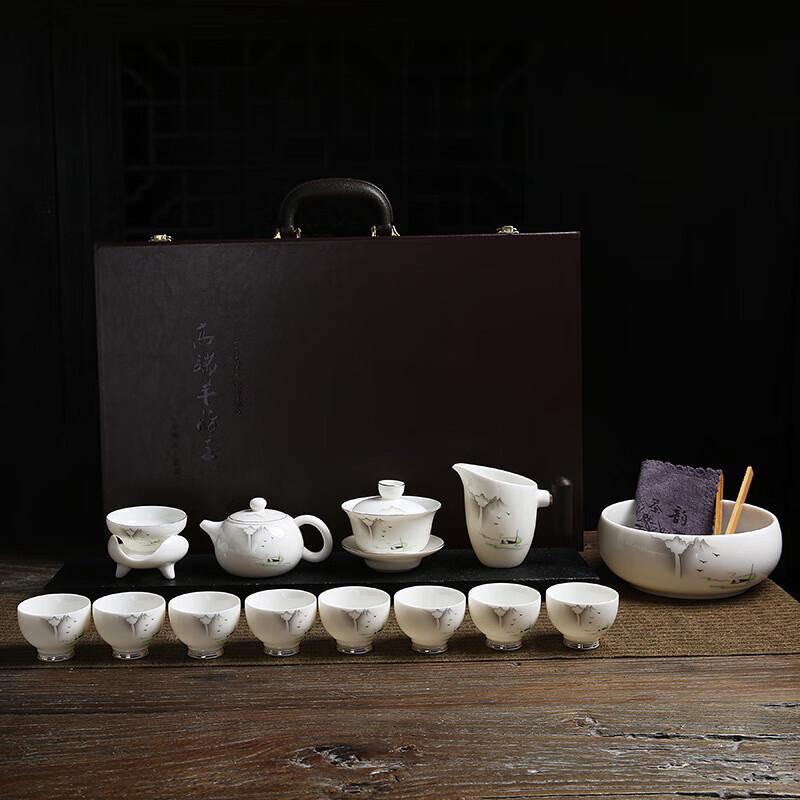 Chaxun White Porcelain Mutton Fat Jade Tea Set