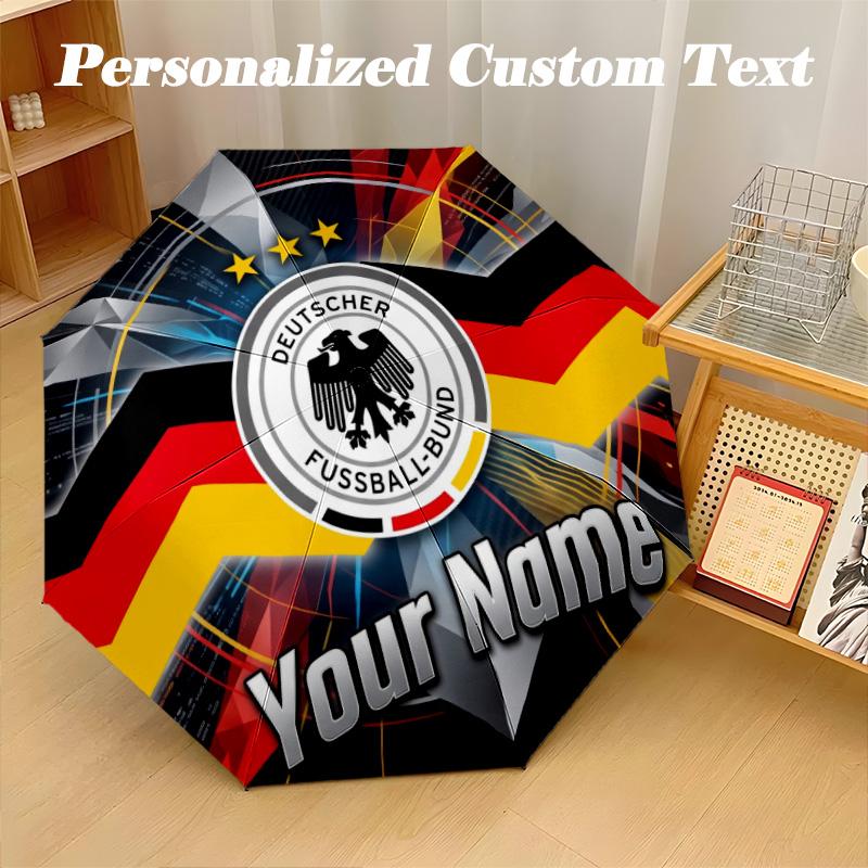 8 Rib Auto Folding Umbrella Germany national football team Print Custom Name Text Portable Rain Gear