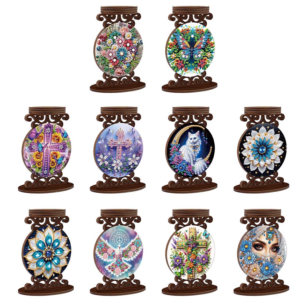 Wooden Desktop 5D DIY Diamond Painting Art Candle Holder Diamond Painting Desktop Tea Light Candle Holder Unique Artistic Gift