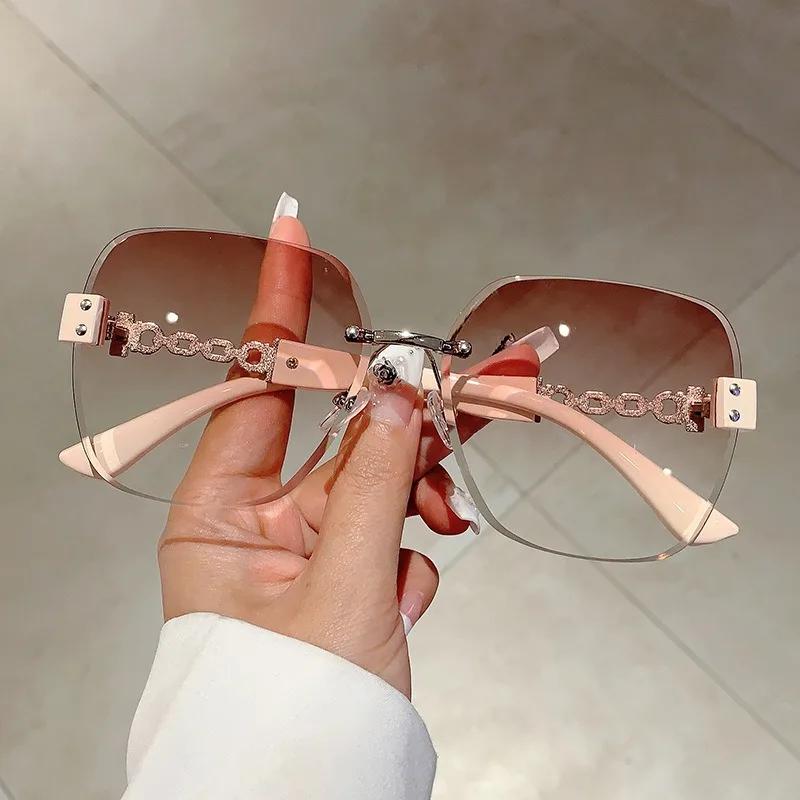 Новые квадратные безободковые солнцезащитные очки женские роскошные дизайнерские крутые унисекс винтажные очки UV400