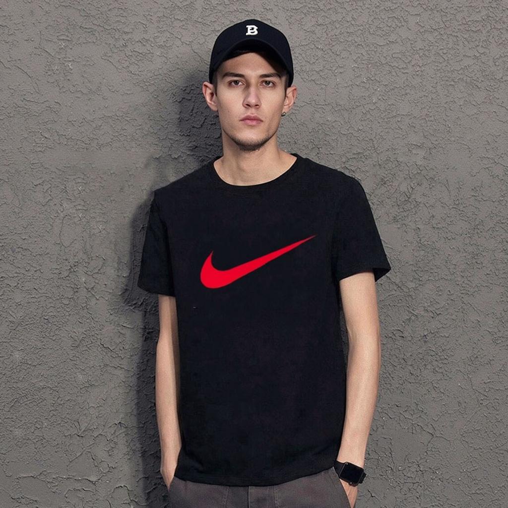 Nike Сплошной цвет с большим логотипом и круглым вырезом с коротким рукавом в стиле ретро, американская футболка, мужские топы, черный BV0628-010