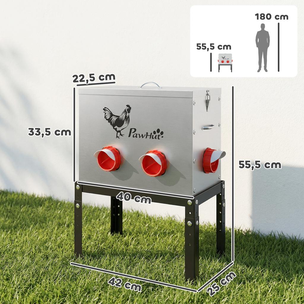 Automatic Chicken Feeder, 27 L, 6 Ports, Lockable Lid, 42 x 25 x 55 cm, Steel
