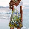 Summer Fashion Women's V Neck Short Sleeve Beautiful Flowers Printed  Dress Sex Short Skirt Dresses