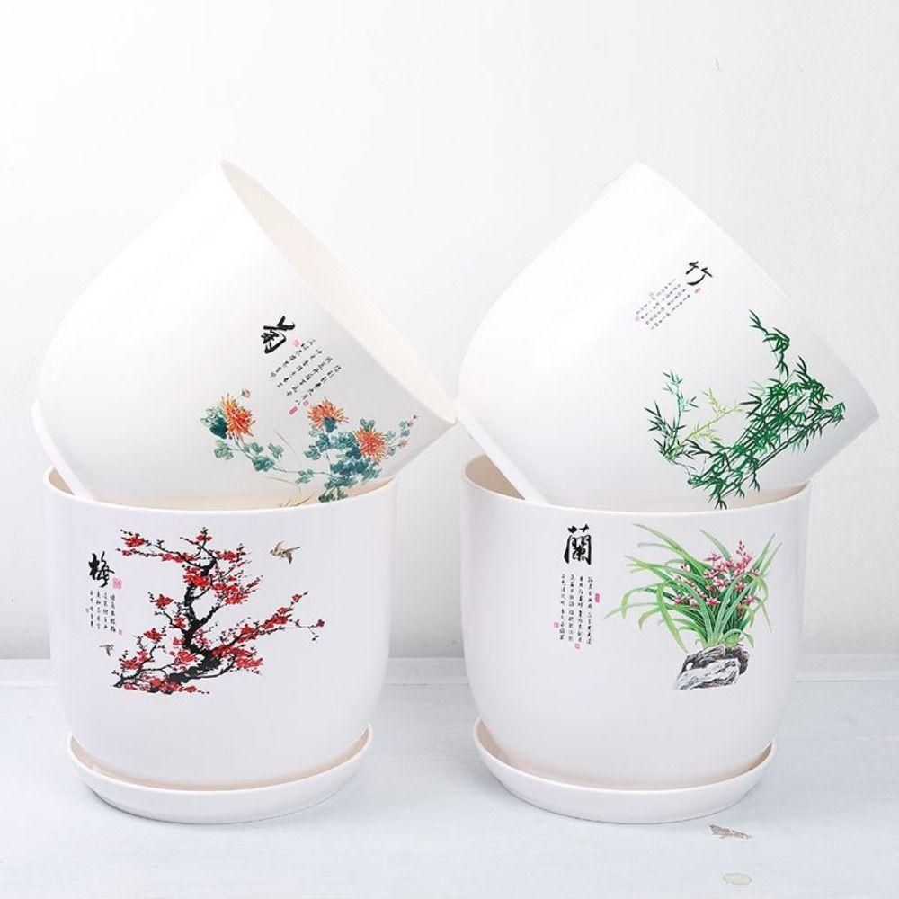 White PP Resin Flower Pot Extra Large Imitation Porcelain Plastic Flower Pot Garden