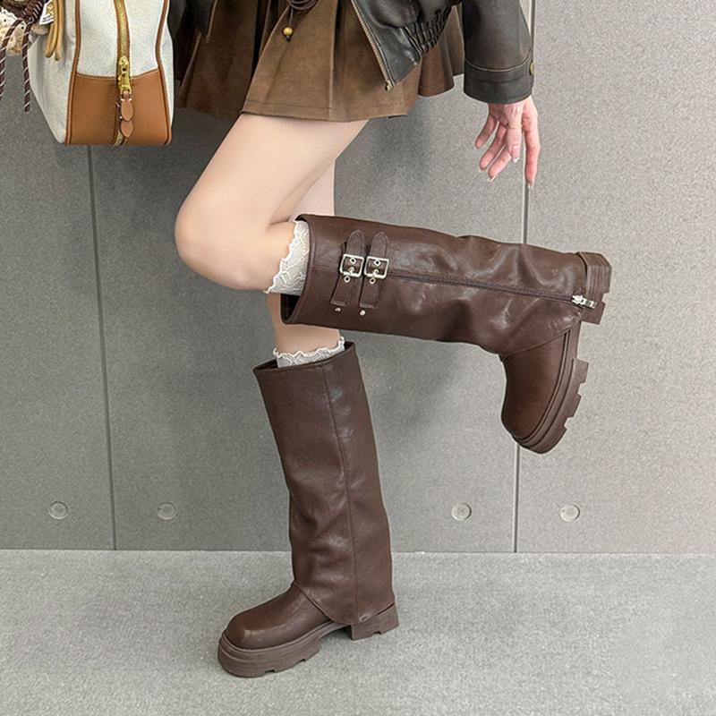 Boots Women's Thick-soled Height-increasing High Boots 2025 New Knee-length Boots Small Pants Muffin-bottom Knight