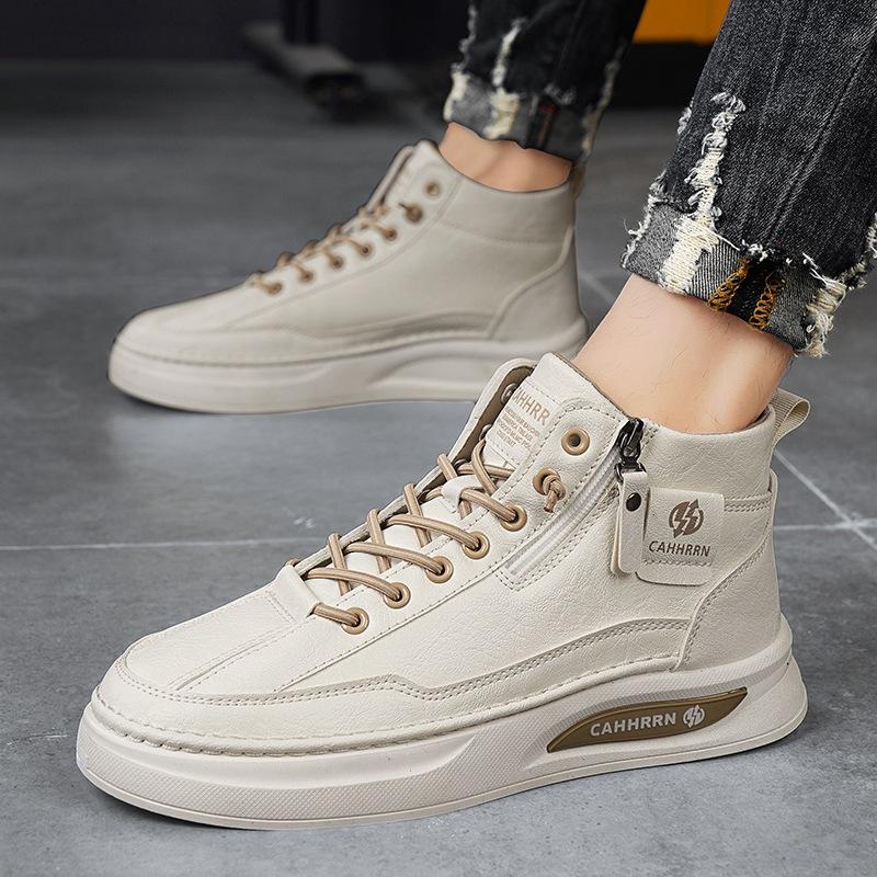 Скейтборд обувь студенческая спортивная плоская мужская обувь осенние высокие маленькие белые туфли мужские 2024 новые туфли с боковой молнией прилив