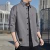 Spring and Autumn Men's Elbow-Sleeved Top Shirt Casual Loose Version Non-Ironing Spring and Autumn Shirt Men's Clothing