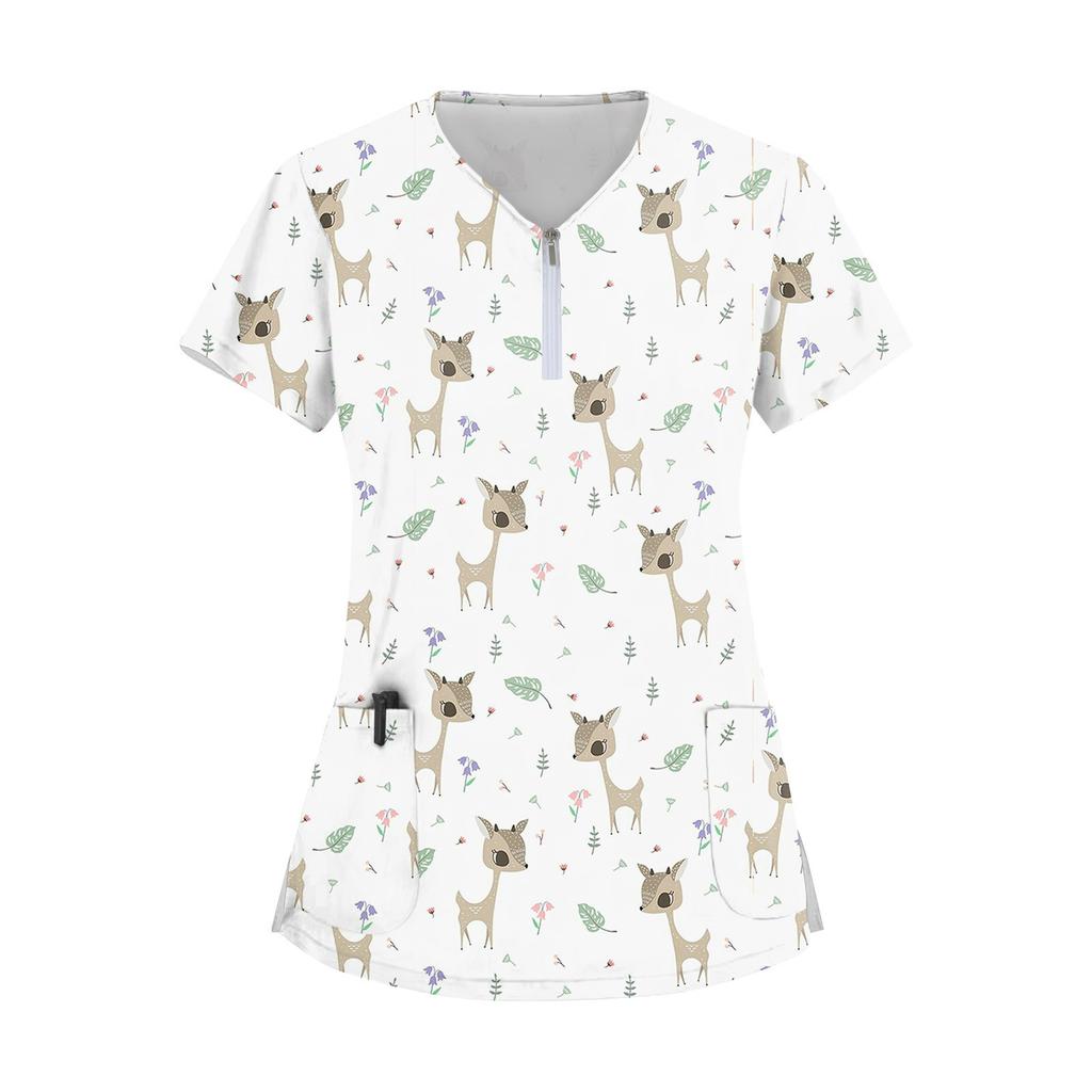 Women's Zip Collar Fashion Casual Small Animal Prints Tops Dry-nurse Top