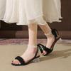 Comfort Shoes for Women 2024 Summer Female Sandal Buckle Strap Clear Heels All-Match Girls Pearl Block New High Fashion Retro Lo