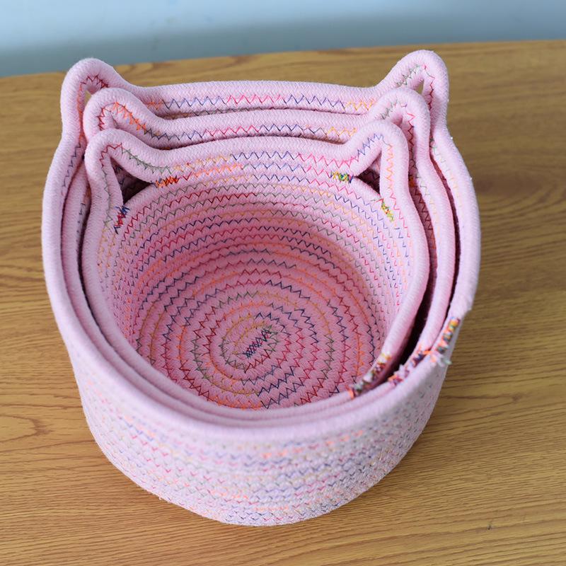 Round Cotton Rope Rattan Cat Ear Storage Basket