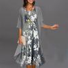 Women's Two-piece Dress Printed Vest Medium Length Dress Cardigan Jacket Suit